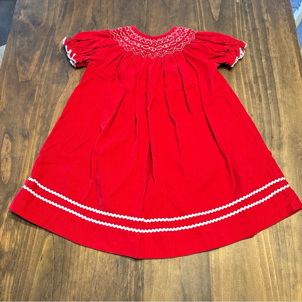 SOUTHERN SUNSHINE Smocked Red Corduroy Christmas Dress 18 months